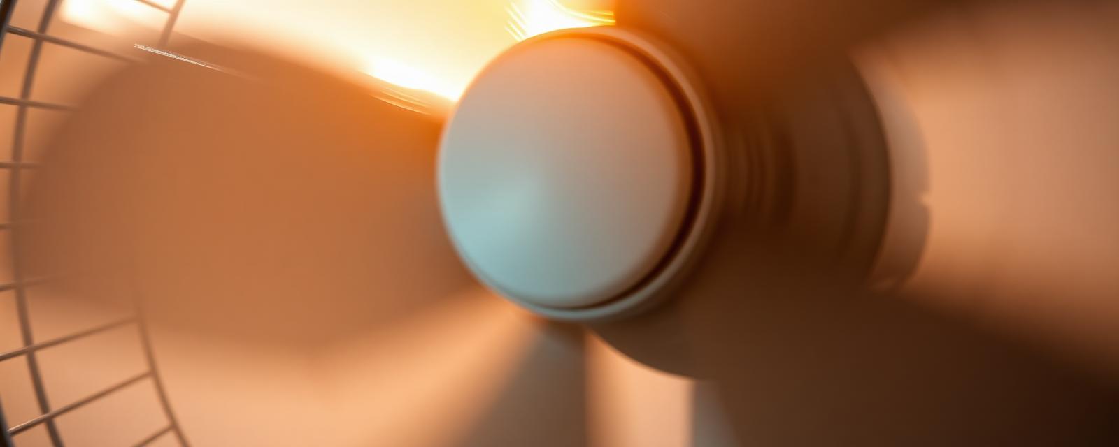 Gros plan sur les pales d'un ventilateur en mouvement créant un flux d'air