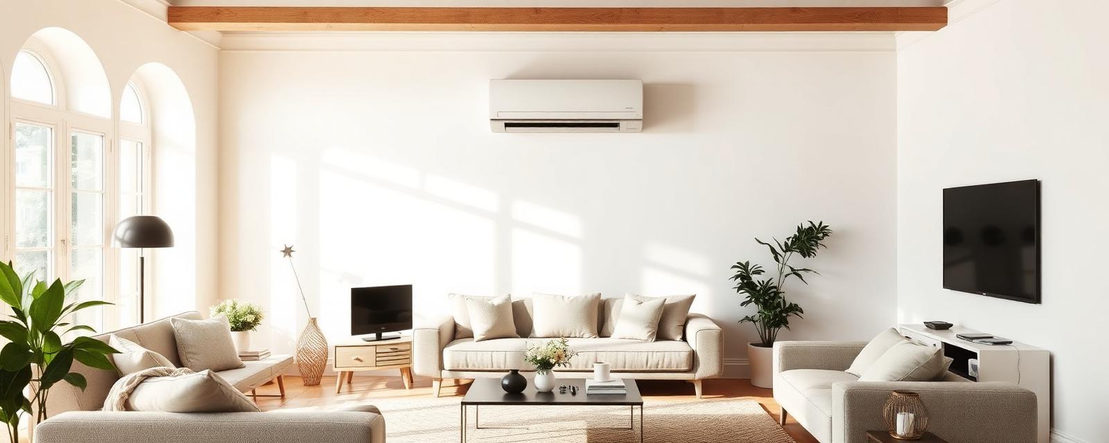 Climatisation réversible murale installée dans un salon français lumineux